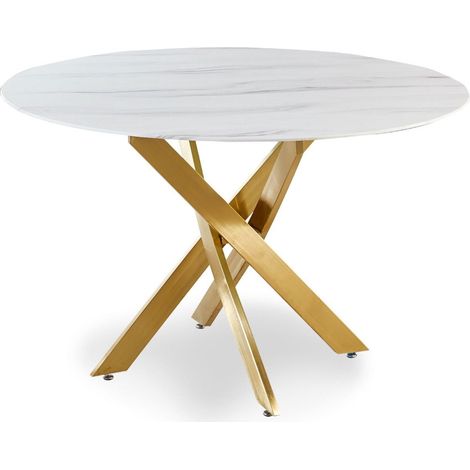 Table ronde Corix Verre effet Marbre Blanc et pieds Or (1/5)