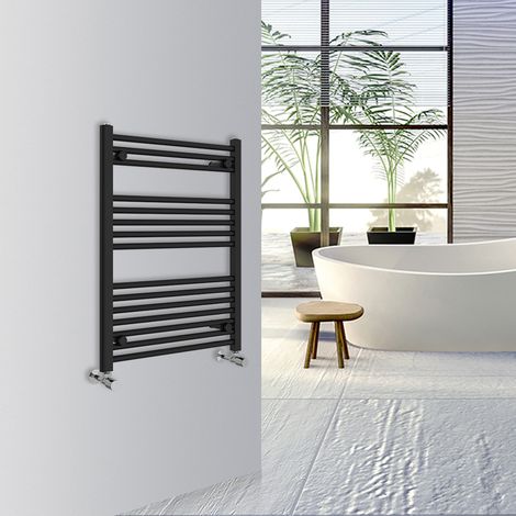 Warmehaus Straight Bathroom Heated Towel Rail Warmer Radiator Central Heating 800x600mm Black