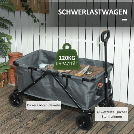 Chariot de jardin pliable – Transport 120 kg, bâche amovible, volume 160 L, gris foncé – Idéal pour charges lourdes au jardin (1/5)