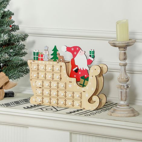 Calendario de Adviento de Madera con 24 Cajones Calendario de Navidad Reutilizable para Rellenar 22,5x8x36 cm Natural (1/5)
