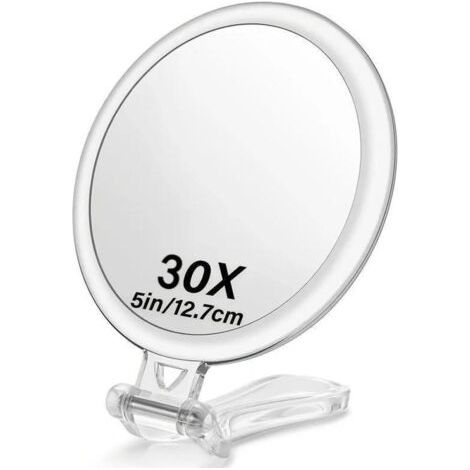 Miroir Grossissant x 30 Double Face Miroir Pliable avec Poignée, Miroir de Maquillage à Main de Coiffeurs Miroir Pliant pour Divers Détails (1/5)