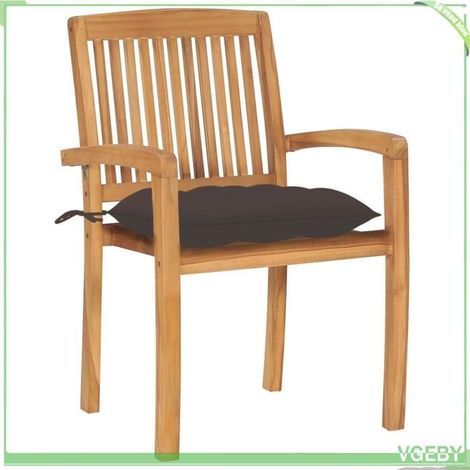 Chaises de jardin - FAFEICY - 3063275 - Bois dur de teck - Lot de 2 avec coussins taupe - Empilable (1/5)