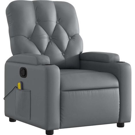 Poltrona relax TV funzione massaggio reclinabile 6 punti massaggio in PVC grigio DEC026974