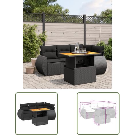 The Living Store 5-tlg. Garten-Sofagarnitur mit Kissen Schwarz Poly Rattan - Gartenmöbel Set - PE-Rattan Möbel - Outdoor Lounge - Gartenlounge - Terrassenmöbel (1/3)