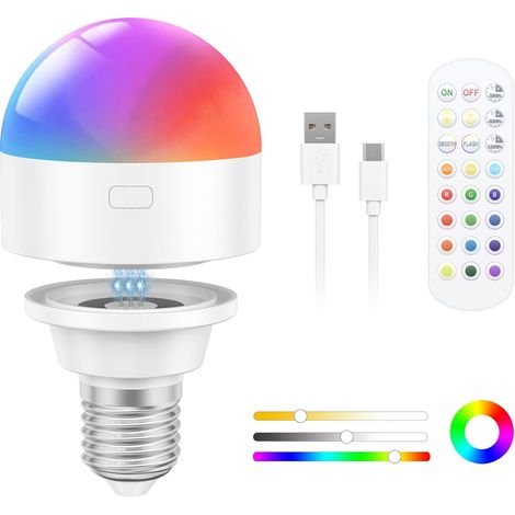 Lampadina ricaricabile con caricabatterie wireless magnetico e USB C con telecomando, lampadina LED E27 con batteria rimovibile da 2,5 W e 1800 mAh per lampade da tavolo e lampade da esterno