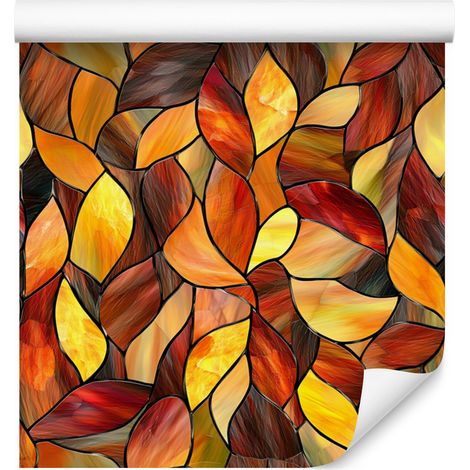Papier peint vitrail or, orange et rouille pour salon et chambre 50x1000 cm (1/5)