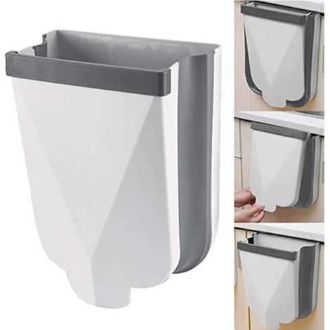 Poubelle Cuisine Pliable WOVTE, 6L Poubelle Murale Attaché À L'armoire Porte pour Cuisine, Voiture, Salle de Bain - Gris (1/4)