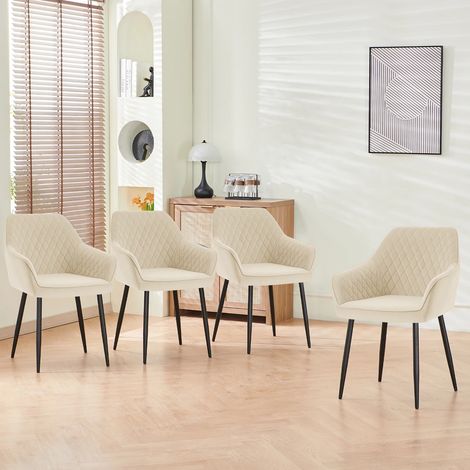 Dining Chairs 4pcs Velvet Kitchen Chairs Upholstered Seat with Backrest and Armrest Office chair, Beige