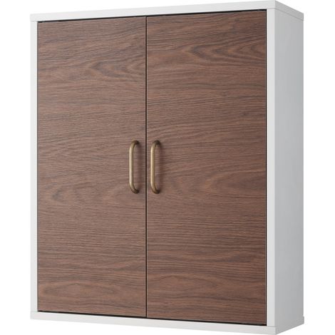 Teamson Home Tyler Botiquín de pared de madera para baño 18 cm x 50,8 cm x 61 cm Blanco/Marrón EHF-F0011 (1/5)