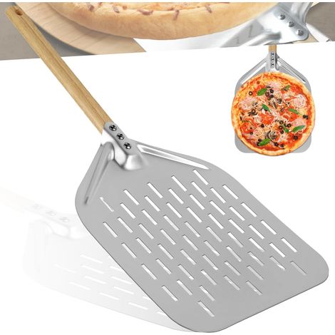1 Pelle à pizza perforée, Aluminium anodisé dur, Poignée amovible, Surface anti-adhésive, Pour four domestique et professionnel (1/5)