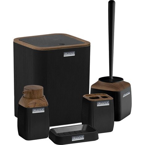Gestreiftes Badezimmer-Set schwarz/holz