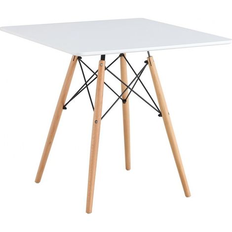 ORION91 Mesa Ø80cm Blanca Cuadrada Madera de Haya Nórdico Comedor Salón Cocina Teletrabajo Oficina - SpazioLuzio