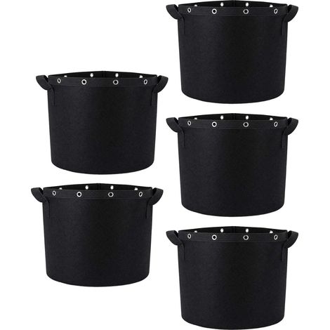 5 Sacs Plantation Tissu Non Tissé Sacs Culture Réutilisables Poignées Pots Tomates Pommes Terre Légumes Fleurs Balcon Serre 28 x 26 (1/4)