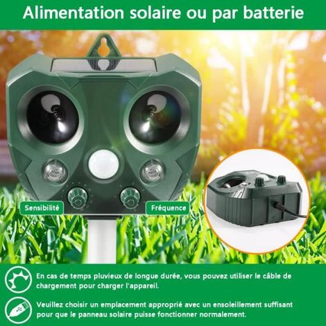 Répulsif Chat Exterieur, Thanmoer Répulsif à ultrasons Solaire, Repulsif Chien, Charge Solaire,Chargement USB Prévenir Les Chiens et