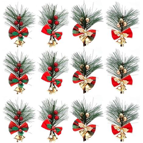 Branches de Pin de Noël Baies 12 Pièces Pics de Pin Artificiels de Noël avec Baies Rouges/Or et Arcs Branches de Baies Rouges de Noël pour Arrangements d'Arbres de Noël Décorations de Couronnes (1/4)