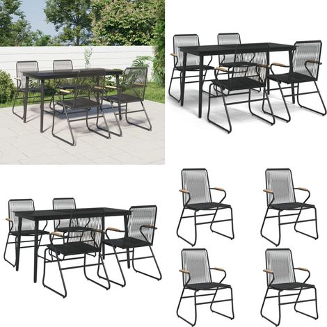 Juego de comedor de jardín 5 piezas ratán PVC negro - Mesa de jardín - Sillas de jardín