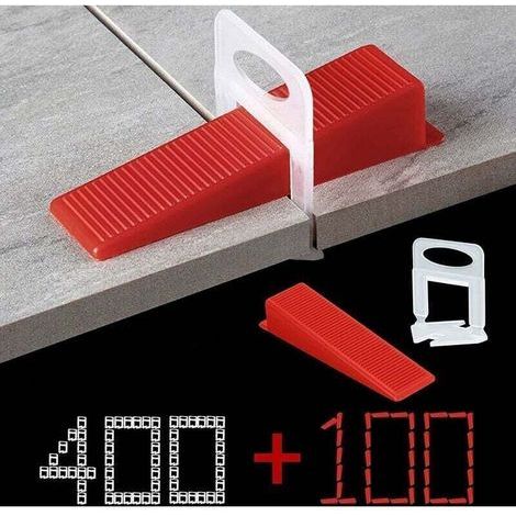 Système de nivellement de carrelage de 3mm de largeur de joint, 400 languettes de traction,100 pièces Cales réutilisables Ensemble,Système de nivellement pour carrelage de Carreaux épaisseur (1/4)
