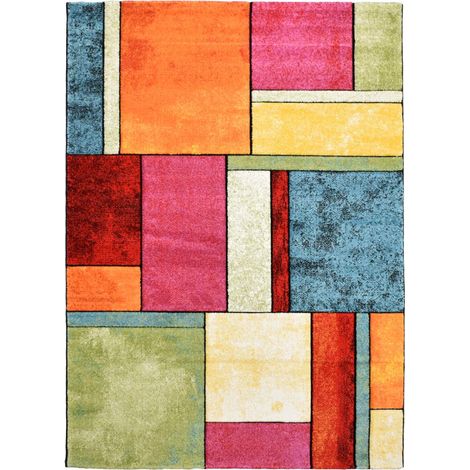 Tapis enfant multicolore 40x60 cm – Rectangle tissé géométrique – Anti-acarien et insensible aux UV – Pour chauffage par le sol – Unamourdetapis