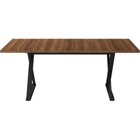 Table à manger 180 x 90 x 75 cm, plateau aspect noyer, pieds métalliques noirs, style moderne pour 6-8 personnes (1/5)