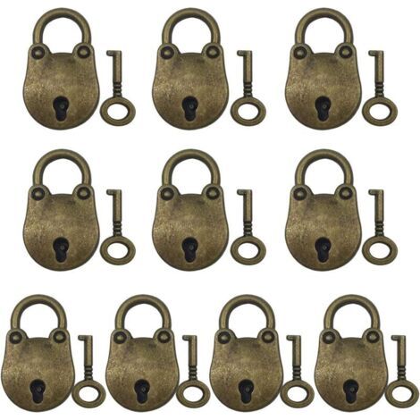 10 Pièces Vintage Cadenas Mini Serrure à Clé avec Clés Archaize Cadenas Durable en Métal Serrure à Clé pour Ordinateur Portable Livre de Journal Intime Boîte à Bijoux (1/4)