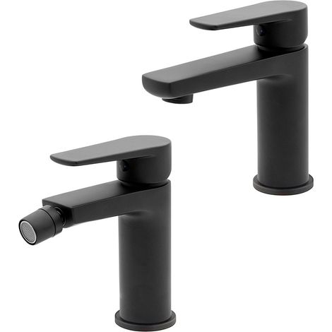 Set miscelatori lavabo e bidet nero opaco con piletta inclusa Erika (1/5)