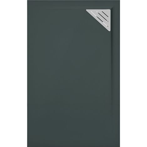 Mineralguss-Duschwanne extra flach TRINITY in ANTHRAZIT 90x120 cm Ablaufschutz in Chrom Ablauf rechtsbündig