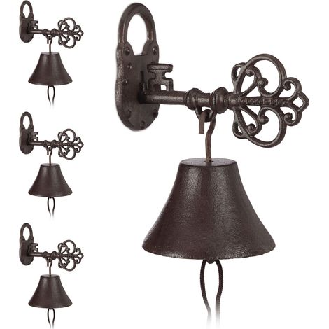 4x Campanella per Porta in Ghisa, Chiave e Lucchetto, Fascino Retro, Casa e Giardino Stile Rustico, Rosso Scuro