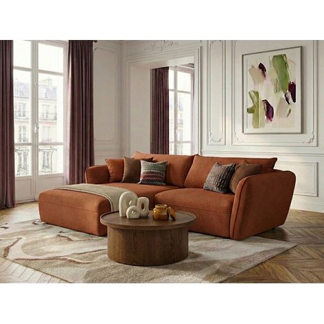 BOBOCHIC - Canapé d'angle fixe LUIGI tissu lisse Angle gauche  Orange (1/5)