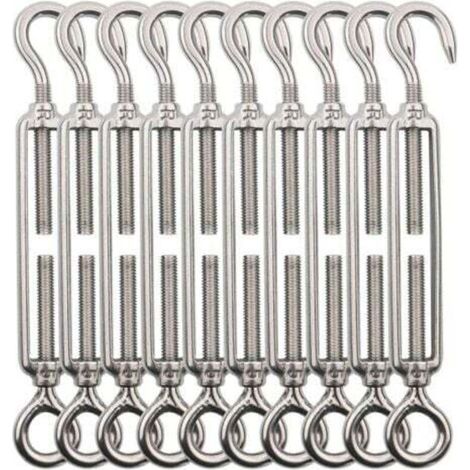 10 Stück M5 Hakenkabelspanner (Hakenöse), Edelstahl-Drahtspanner/Edelstahl-Kabelspanner für Wäscheleinen, Stahlseile, Stahlseile
