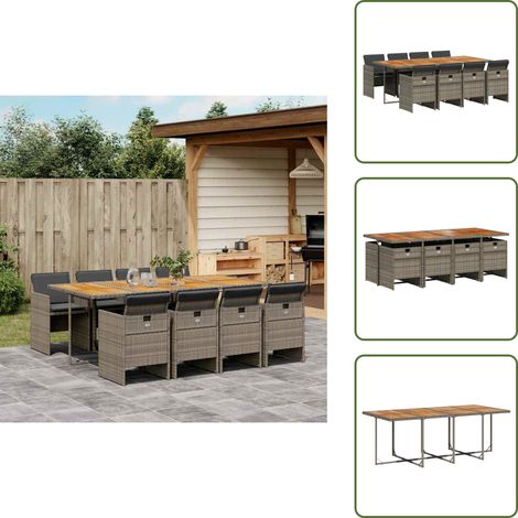 Cuscini per sedie - vidaXL Set da Pranzo da Giardino 9 pz con Cuscini in Polyrattan Grigio - Rattan PE