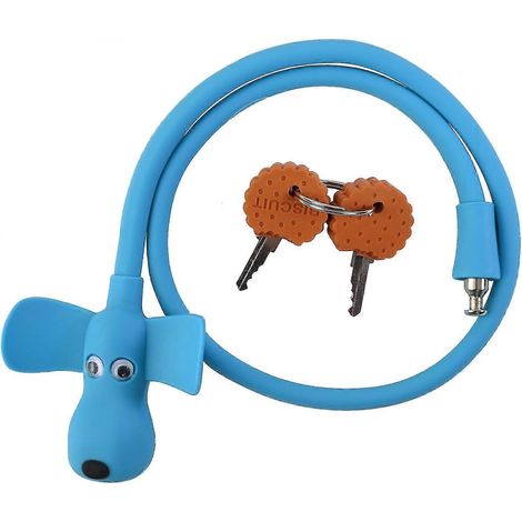 Antivol de vélo à câble, antivol à câble avec clés, antivol de vélo recouvert de silicone, antivol à câble pour enfants avec motif dessin animé (bleu) (1/5)