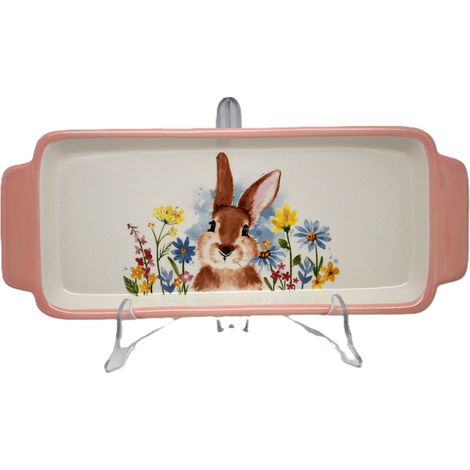 Soporte para tartas de Pascua con conejito de 38,5 cm - bandeja decorativa de cerámica (1/5)