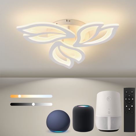 BAYHT Plafonnier avec télécommande, lampe de salon compatible avec Alexa, GoogleHome HomeKit et IFTTT, lampe LED moderne à motif floral de 24 W pour chambre à coucher, 3 pétales Φ49 cm, intelligente (1/5)