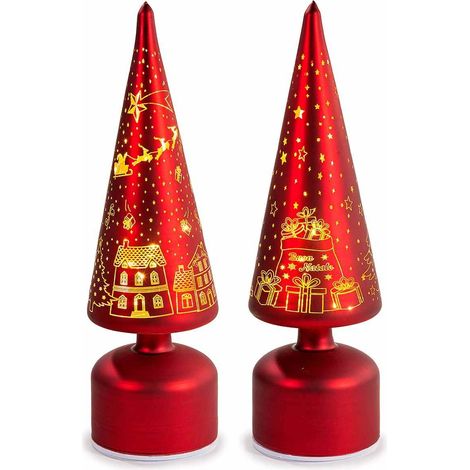 Alberi di Natale da tavolo, girevoli in vetro rosso e con luci LED - Set da 2, altezza 31 centimetri (1/5)