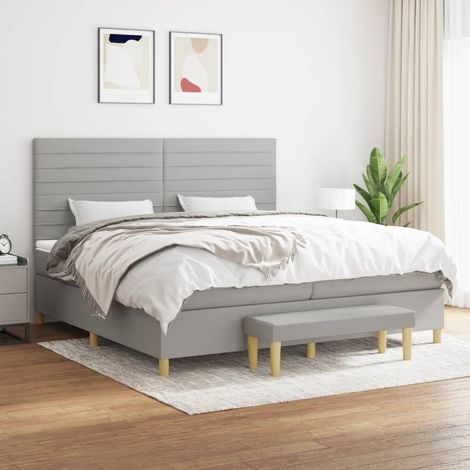 Lit à sommier tapissier avec matelas - Cadre De Lit Moderne: King Size - Lit Double - Gris clair 200x200cm Tissu Chic-639028 (1/5)