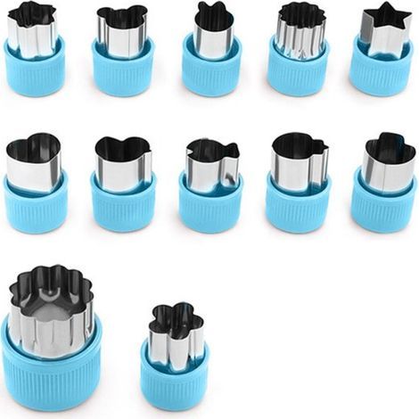 Longziming - Ensemble de 12 emporte-pièces – petits emporte-pièces – Mini emporte-pièces – En acier inoxydable et silicone pour la pâtisserie. le fondant. les fruits et légumes – Bleu (1/5)