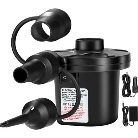 Pompe à Air Électrique, Gonfleur Electrique avec 3 Buses, 2 en 1 Pompe Gonfleur et Dégonfleur Rapide AC 110V-240V/DC 12V, Pompe Électrique pour Matelas Gonflable, Piscine Gonflable (1/5)