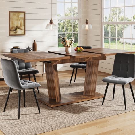 Tavolo da pranzo estensibile 160x80x76 cm in MDF marrone scuro stabile - MEUBLIV (1/5)