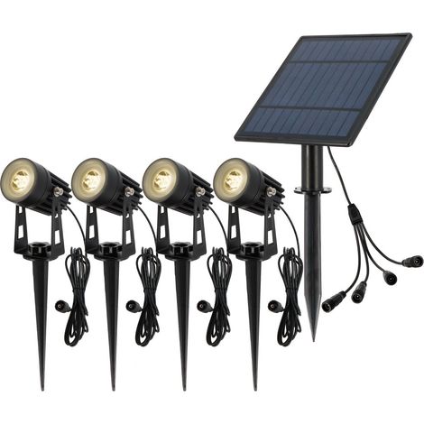 Spots solaires LED avec piquets X4 - Câble 3M - Éclairage Exterieur Solaire pour Jardin et Chemin - Orientable - Étanche IP44 (1/5)
