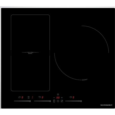 SCTI6031N5/1-SCHNEIDER Plaque à induction noire 3 foyers dont 1 flexible, fonction plancha 7400W 60cm