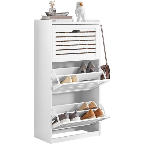 Zapatero con 3 solapas y 2 Ganchos Armario de entrada Zapatero Estrecho Organizador 55 x 30 x 112 cm FSR108-W SoBuy ES (1/5)