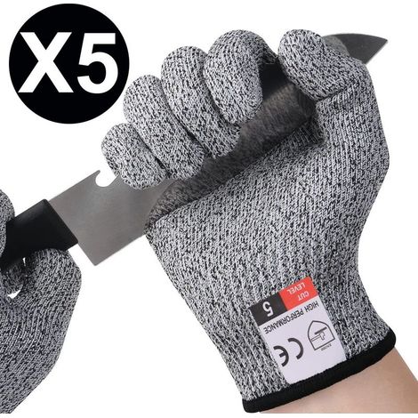 5 Paires Gants de Travail, Gants Anti-Coupures Enfant Femme, Gants de Coupe Protection de Niveau 5 pour Cuisine, Jardinage, Bricolage, Extérieur Explore Éviter Coupures,Couteaux Certifié EN 388- M (1/5)