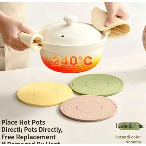 Lot de 3 pièces : Tapis isolant thermique en silicone, sous-verre et plateau pour pots/bol, résistant aux hautes températures pour cuisine au quotidien (Couleurs aléatoires) (1/4)