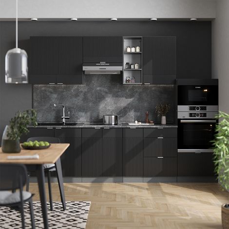 Cuisine Fame-Line, Noir rayé/anthracite, 280 cm , PT Anthracite, Vicco