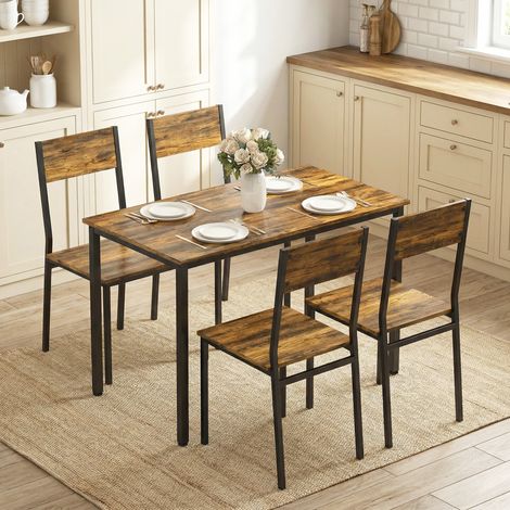 Ensemble de salle à manger avec table et 4 chaises, table de cuisine avec chaises pour 4 personnes, pieds en métal, marron rustique