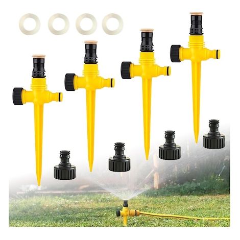 Lot de 4 arroseurs pelouse rotatifs 360°, irrigation jardin, grande couverture, faciles à installer (1/5)