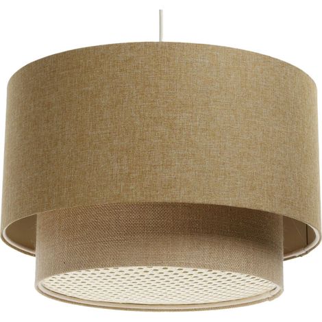 Suspension boho élégant tissu et rotin ambiance chaleureuse - Ø 50 cm - H31 cm (1/5)