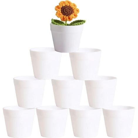 Pots de fleurs, petits, blancs, anti-céramique, pour plantes grasses, mini pots incassables en plastique pour plantes d'intérieur et d'extérieur, 6 x 7 cm, lot de 10 (1/5)