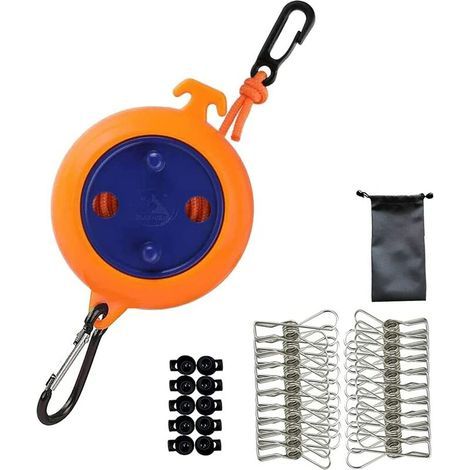 Tendedero retráctil para camping, portátil, tendedero de viaje, 7,9 m con pinzas resistentes al viento, 10 topes. (1/5)