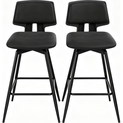 Sgabelli da bar neri con schienale ergonomico, set da 2, 45,5 x 45,5 x 89 cm (1/5)